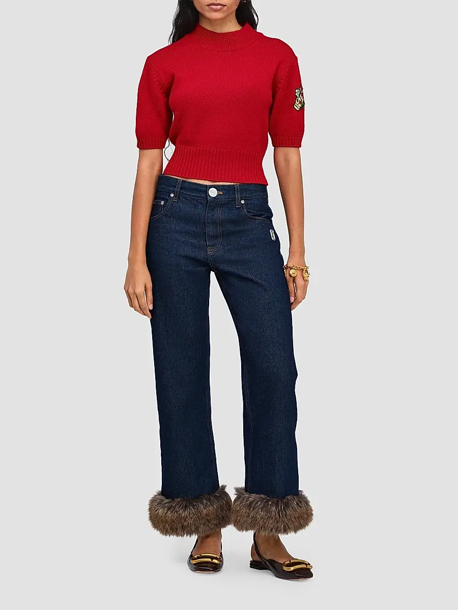 Marc Jacobs Women's Faux-Fur-Trimmed Crop Jeans | Thumbnail 2 Marc Jacobs Women's Faux-Fur-Trimmed Crop Jeans | Thumbnail 2
