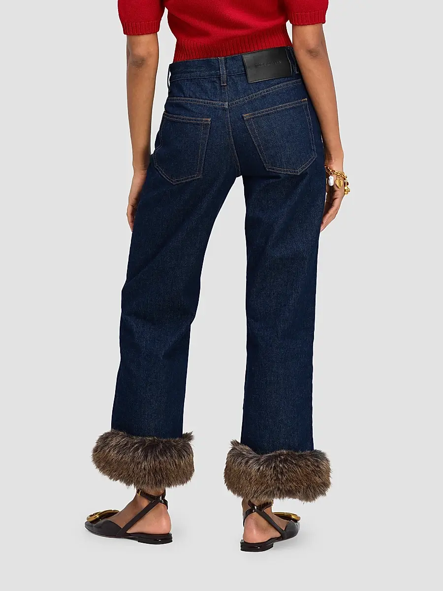Marc Jacobs Women's Faux-Fur-Trimmed Crop Jeans | Thumbnail 3 Marc Jacobs Women's Faux-Fur-Trimmed Crop Jeans | Thumbnail 3