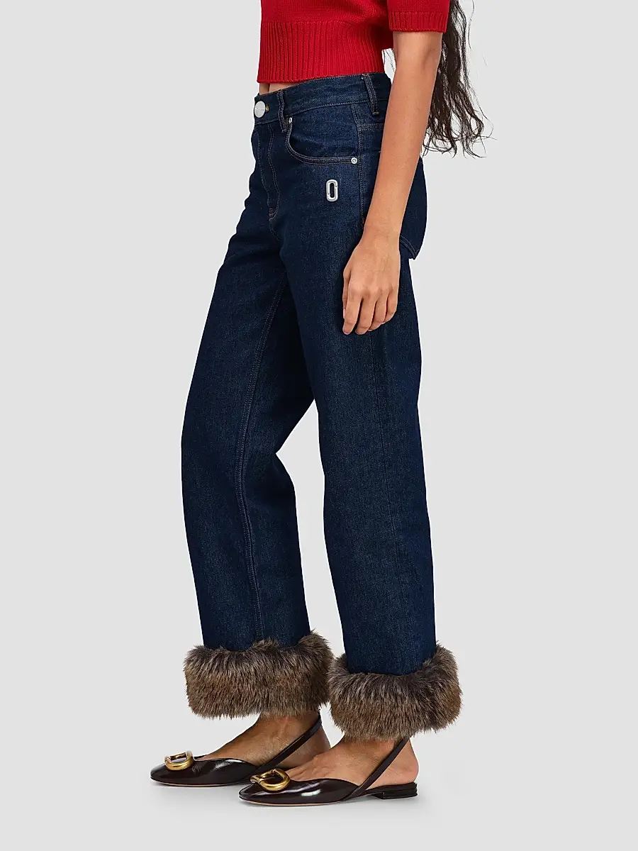 Marc Jacobs Women's Faux-Fur-Trimmed Crop Jeans | Thumbnail 5 Marc Jacobs Women's Faux-Fur-Trimmed Crop Jeans | Thumbnail 5