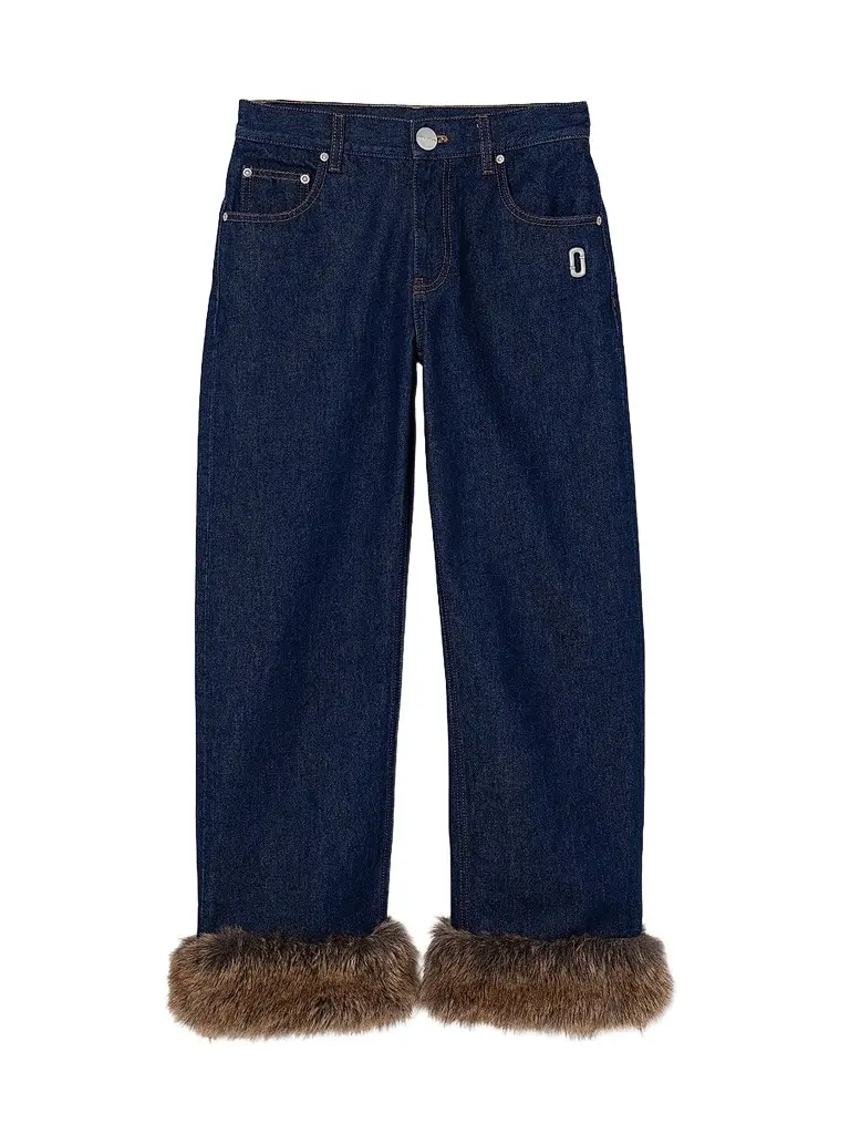Marc Jacobs Women's Faux-Fur-Trimmed Crop Jeans - Dark Slub Indigo | Image 1 Marc Jacobs Women's Faux-Fur-Trimmed Crop Jeans - Dark Slub Indigo | Image 1