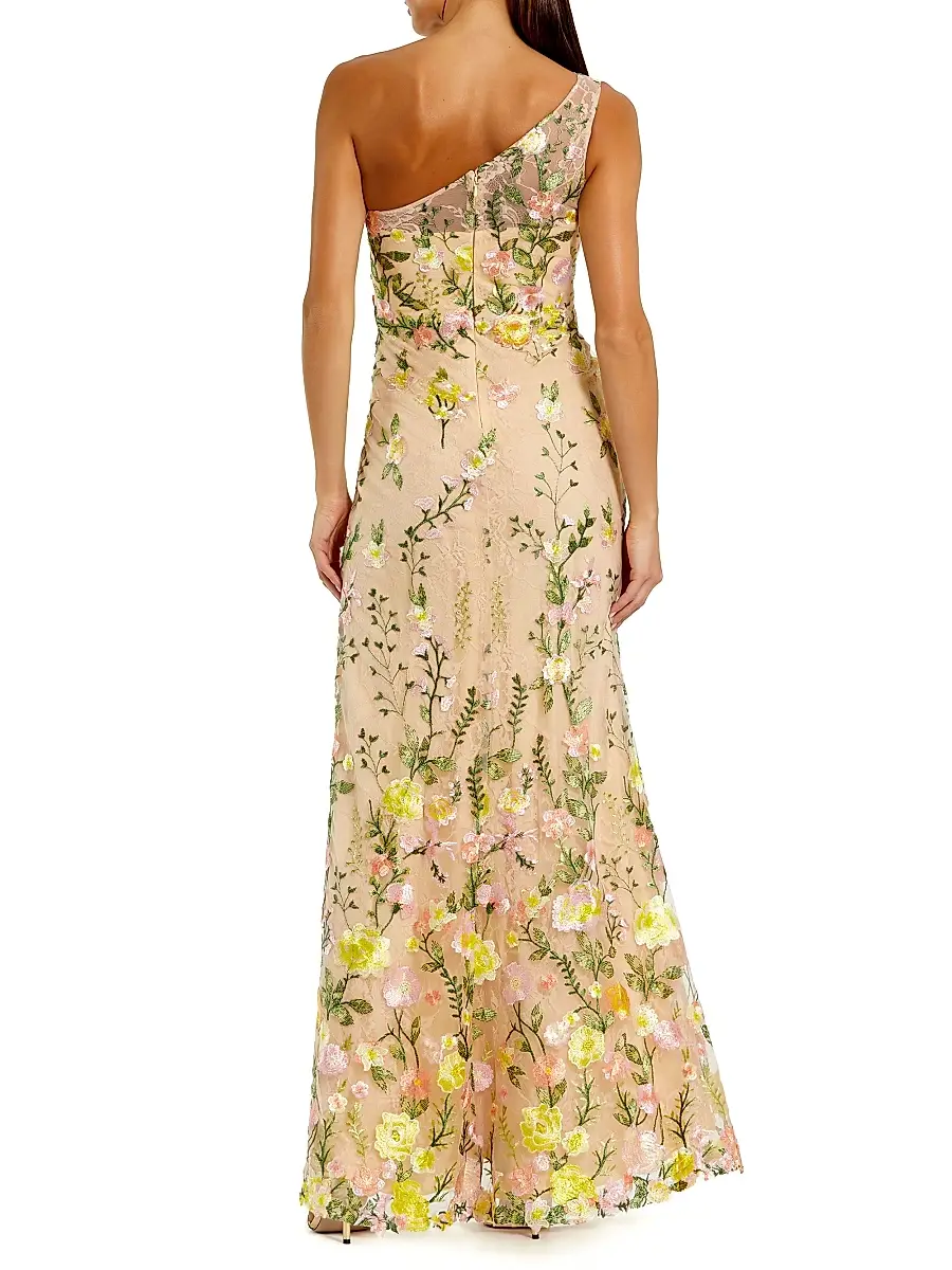 Mac Duggal Women's Petite Floral-Embroidered One-Shoulder Gown | Thumbnail 2 Mac Duggal Women's Petite Floral-Embroidered One-Shoulder Gown | Thumbnail 2