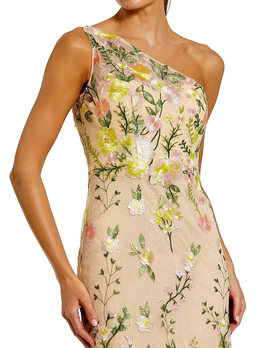 Mac Duggal Women's Petite Floral-Embroidered One-Shoulder Gown | Thumbnail 3 Mac Duggal Women's Petite Floral-Embroidered One-Shoulder Gown | Thumbnail 3