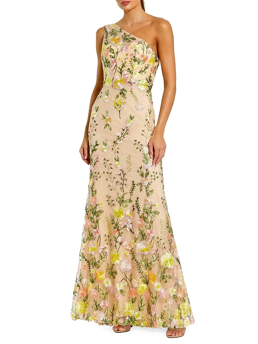 Mac Duggal Women's Floral Embroidered Mermaid Gown - Yellow Multi | Image 1 Mac Duggal Women's Floral Embroidered Mermaid Gown - Yellow Multi | Image 1