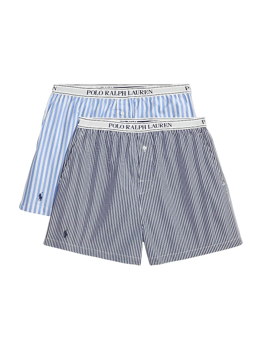 Polo Ralph Lauren Women's Shirting Stripes 2-Pack Striped Boxer Shorts - Hydrangea Beacon Blue | Image 1 Polo Ralph Lauren Women's Shirting Stripes 2-Pack Striped Boxer Shorts - Hydrangea Beacon Blue | Image 1