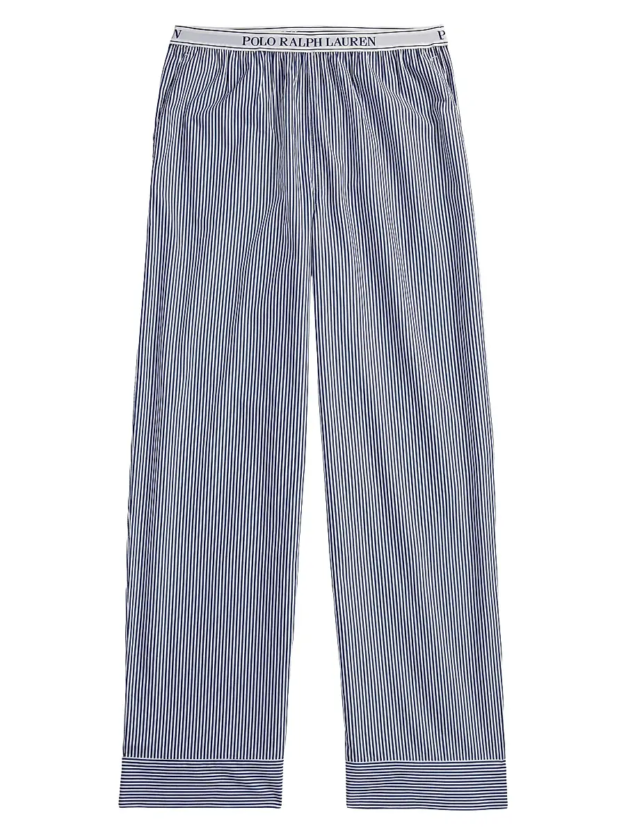Polo Ralph Lauren Women's Shirting Stripes Striped Cotton Pants - White Cloud Beacon Blue | Image 1 Polo Ralph Lauren Women's Shirting Stripes Striped Cotton Pants - White Cloud Beacon Blue | Image 1