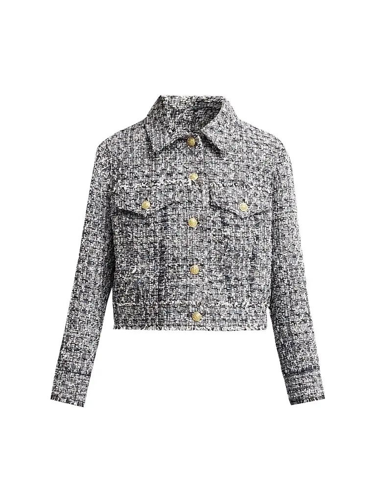 ALICE + OLIVIA Women's Chloe Cropped Boxy Jacket - Black Off White | Image 1 ALICE + OLIVIA Women's Chloe Cropped Boxy Jacket - Black Off White | Image 1