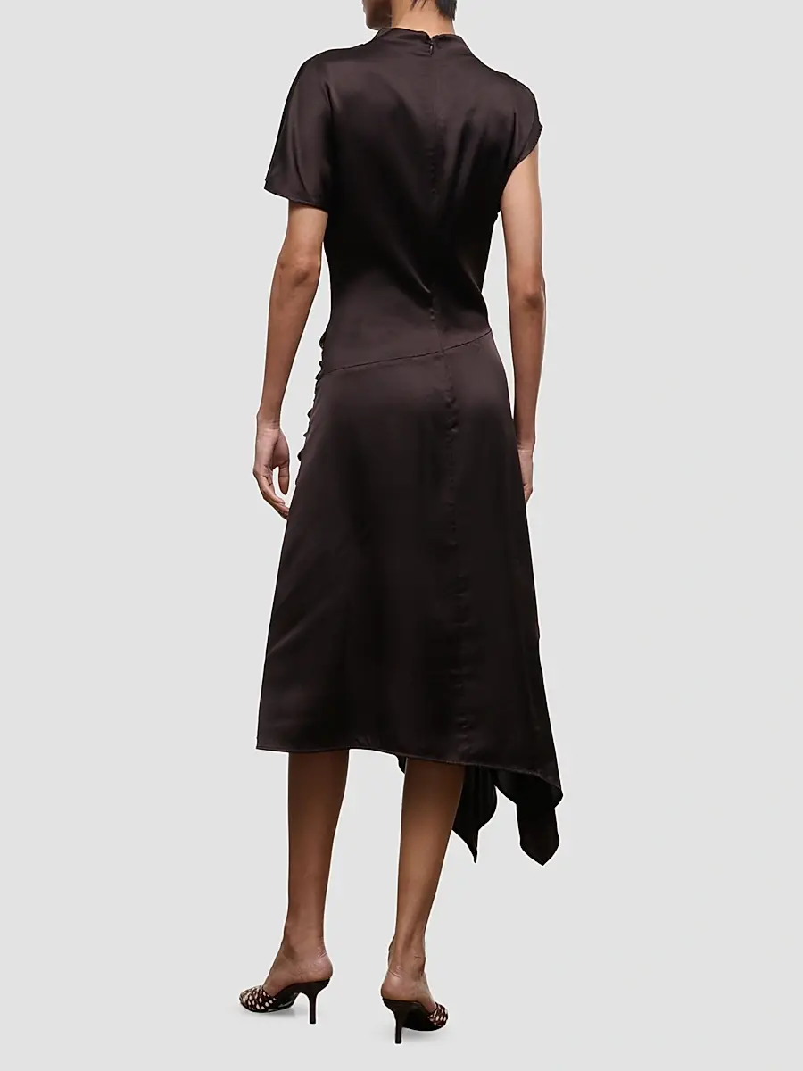 Staud Women's Davina Front-Knot Asymmetric Satin Midi Dress | Thumbnail 3 Staud Women's Davina Front-Knot Asymmetric Satin Midi Dress | Thumbnail 3