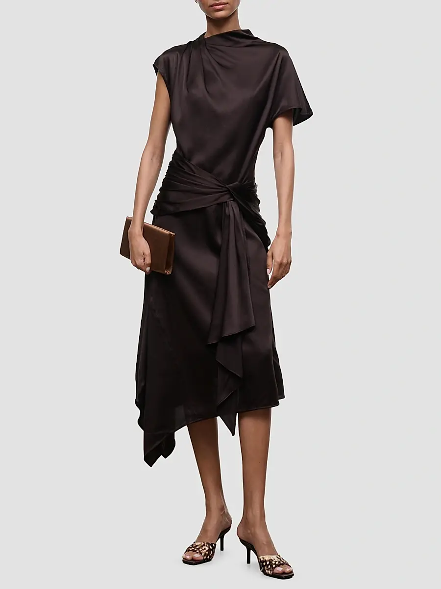 Staud Women's Davina Front-Knot Asymmetric Satin Midi Dress | Thumbnail 4 Staud Women's Davina Front-Knot Asymmetric Satin Midi Dress | Thumbnail 4