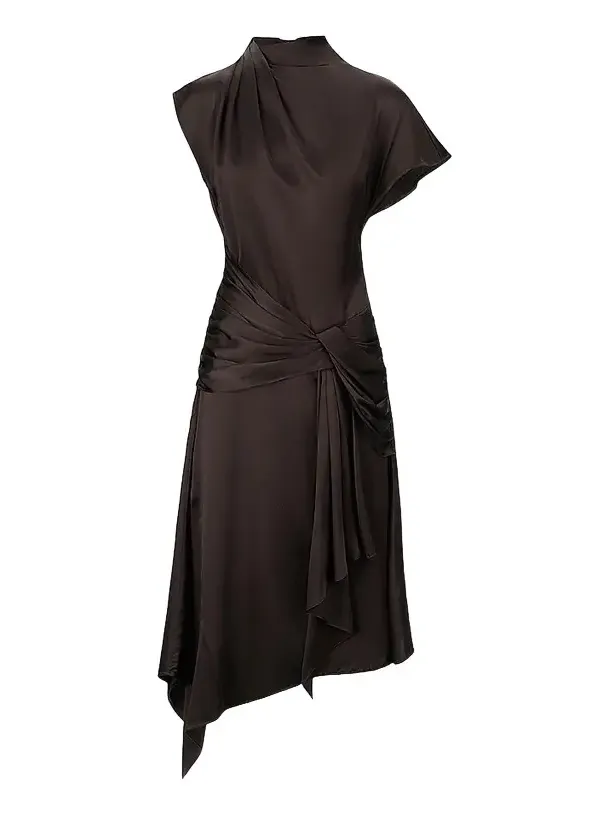 Staud Women's Davina Front-Knot Asymmetric Satin Midi Dress