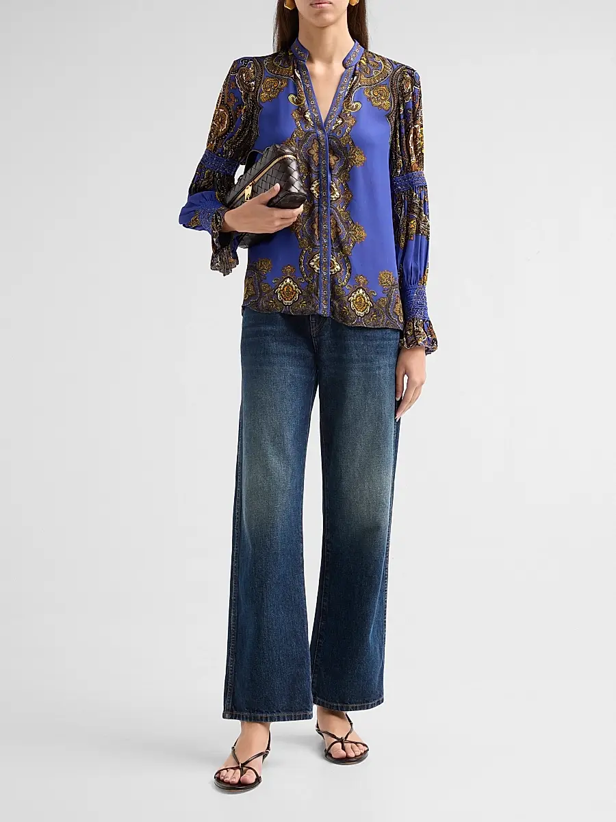 Alice + Olivia Women's Ilan Smocked-Sleeve Blouse | Thumbnail 2 Alice + Olivia Women's Ilan Smocked-Sleeve Blouse | Thumbnail 2