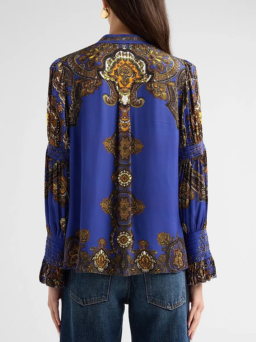 Alice + Olivia Women's Ilan Smocked-Sleeve Blouse | Thumbnail 3 Alice + Olivia Women's Ilan Smocked-Sleeve Blouse | Thumbnail 3