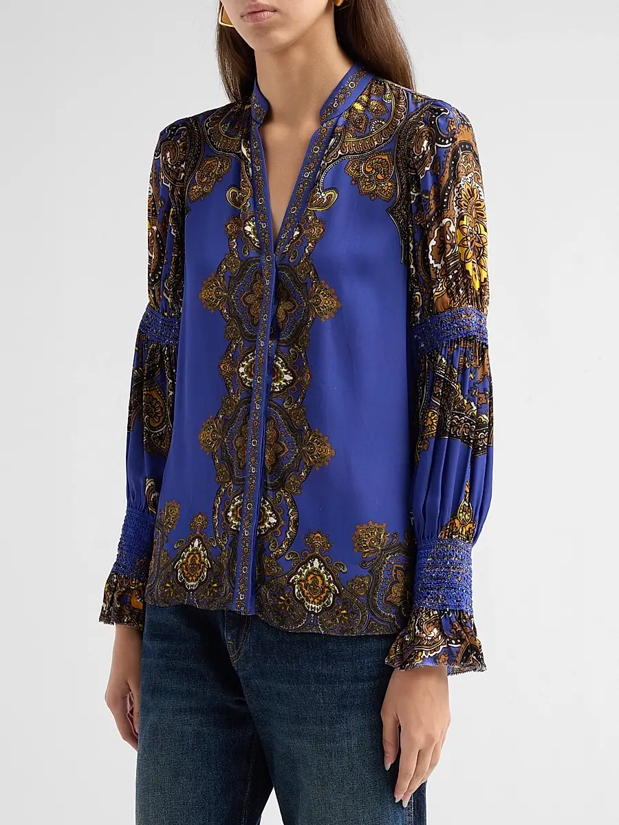 Alice + Olivia Women's Ilan Smocked-Sleeve Blouse | Thumbnail 4 Alice + Olivia Women's Ilan Smocked-Sleeve Blouse | Thumbnail 4