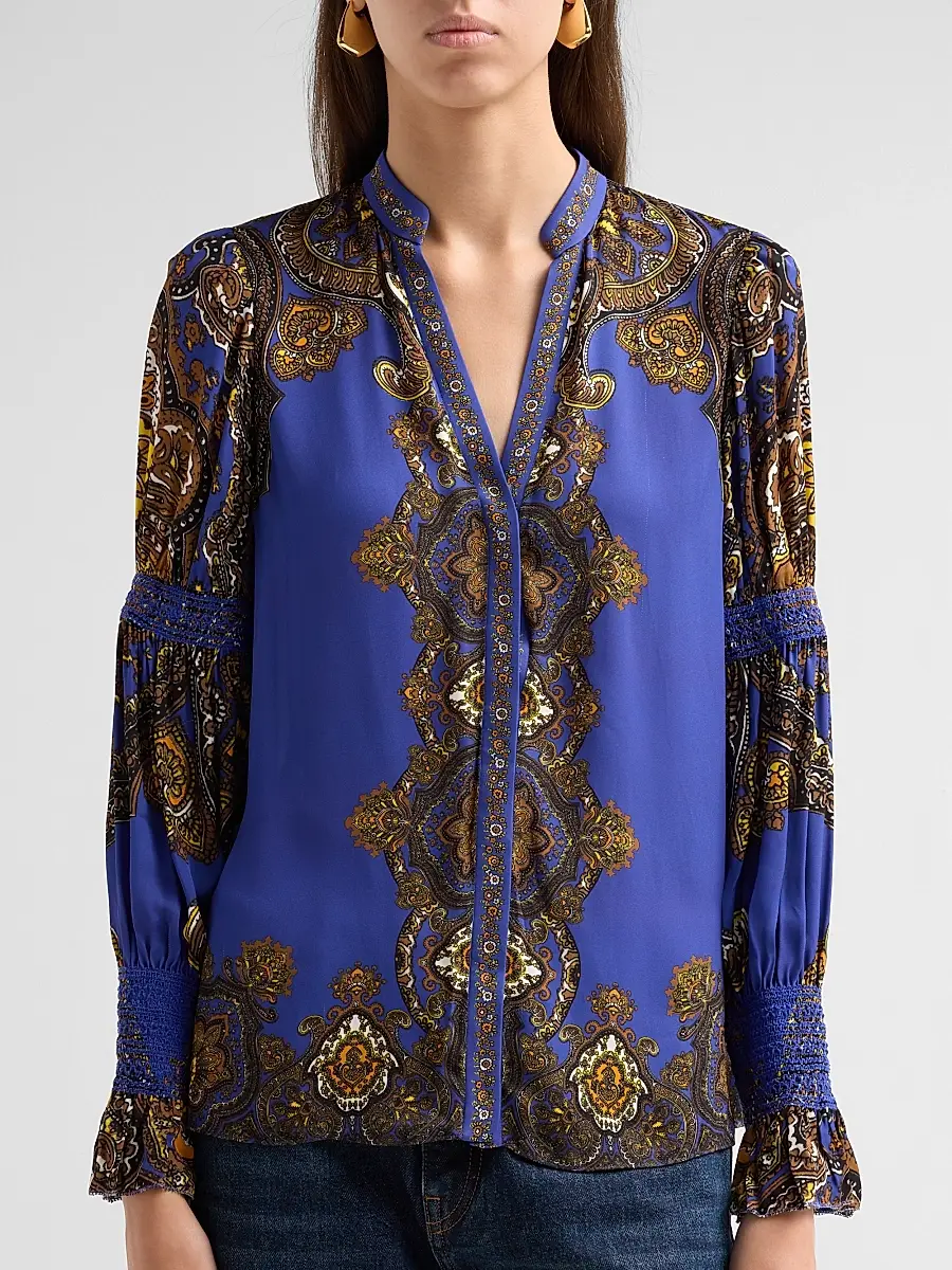 Alice + Olivia Women's Ilan Smocked-Sleeve Blouse | Thumbnail 5 Alice + Olivia Women's Ilan Smocked-Sleeve Blouse | Thumbnail 5