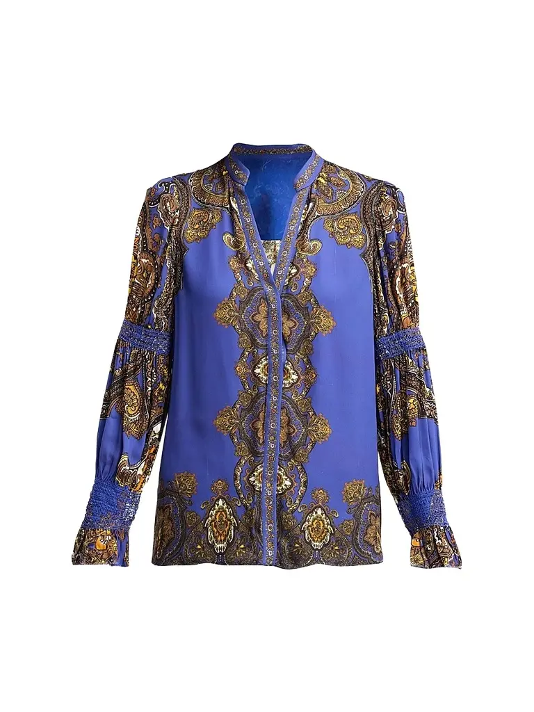 Alice + Olivia Women's Ilan Smocked-Sleeve Blouse