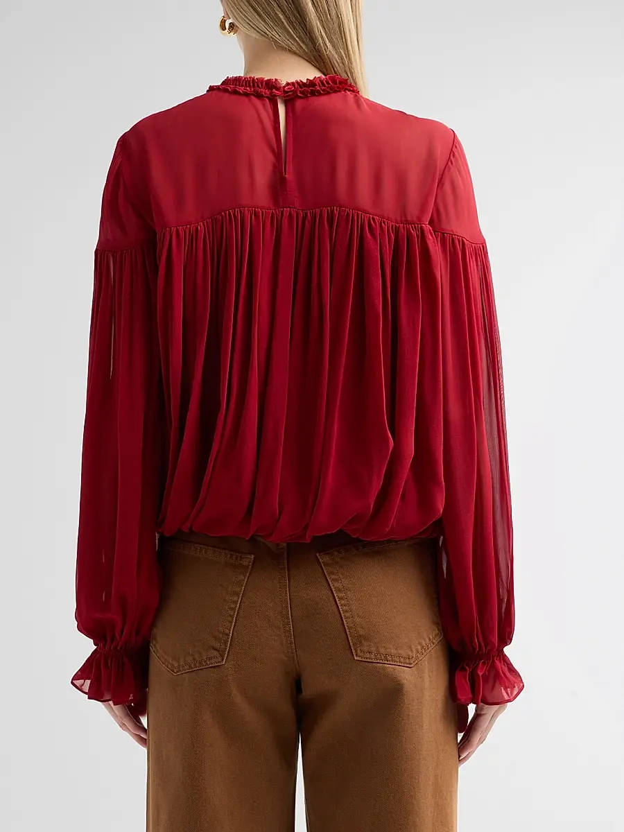 Ulla Johnson Women's Pearl Gathered Silk Blouse | Thumbnail 3