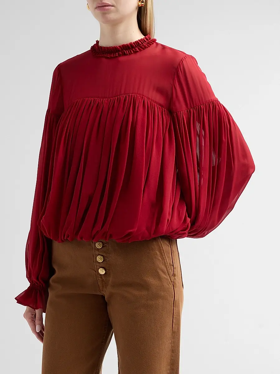 Ulla Johnson Women's Pearl Gathered Silk Blouse | Thumbnail 4