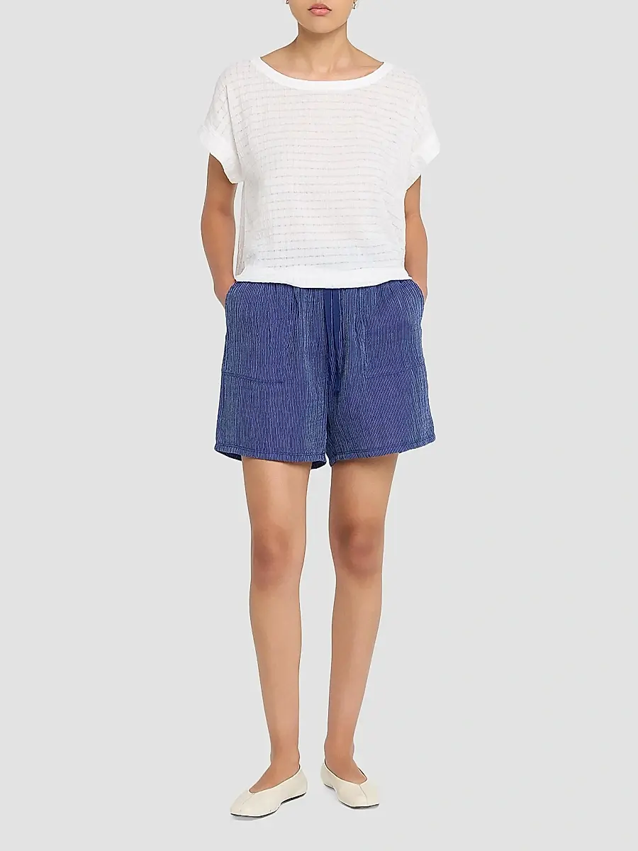 Eileen Fisher Women's Striped Cotton Gauze Walking Shorts | Thumbnail 2 Eileen Fisher Women's Striped Cotton Gauze Walking Shorts | Thumbnail 2