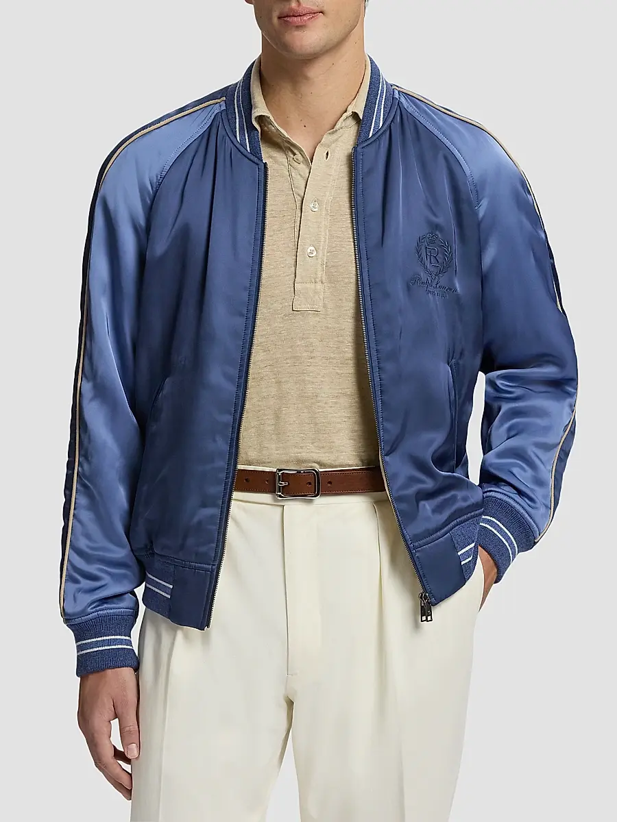 Ralph Lauren Purple Label Men's Damon Reversible Satin Bomber Jacket | Thumbnail 3 Ralph Lauren Purple Label Men's Damon Reversible Satin Bomber Jacket | Thumbnail 3