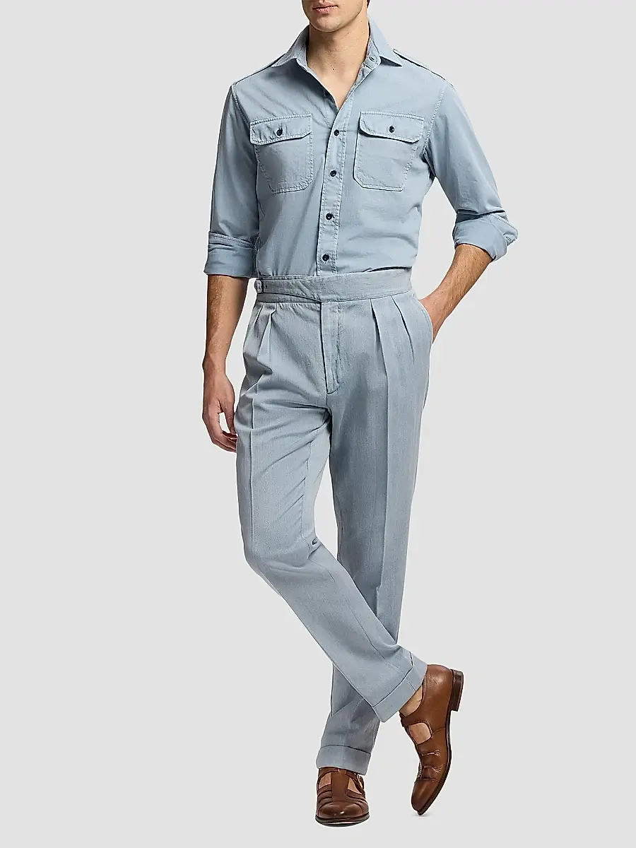 Ralph Lauren Purple Label Men's Garment-Dyed Chino Pleated Trousers | Thumbnail 2 Ralph Lauren Purple Label Men's Garment-Dyed Chino Pleated Trousers | Thumbnail 2