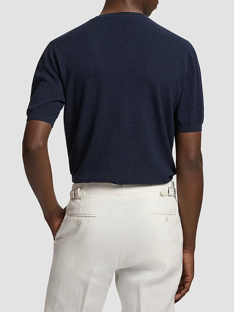 Ralph Lauren Purple Label Men's Cotton-Silk Textured Short-Sleeve Sweater | Thumbnail 3