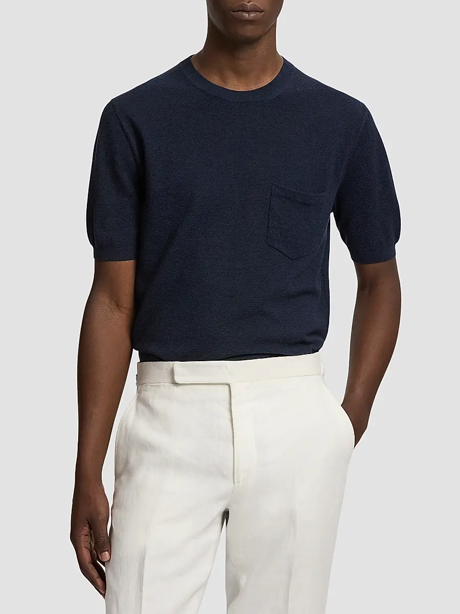 Ralph Lauren Purple Label Men's Cotton-Silk Textured Short-Sleeve Sweater | Thumbnail 4