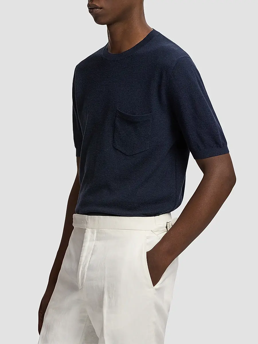 Ralph Lauren Purple Label Men's Cotton-Silk Textured Short-Sleeve Sweater | Thumbnail 7