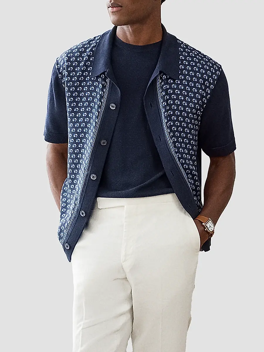 Ralph Lauren Purple Label Men's Cotton-Silk Textured Short-Sleeve Sweater | Thumbnail 8