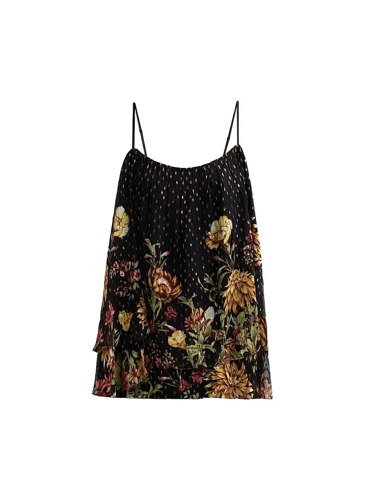 Hemant & Nandita Women's Floral Flared Top - Black | Image 1 Hemant & Nandita Women's Floral Flared Top - Black | Image 1