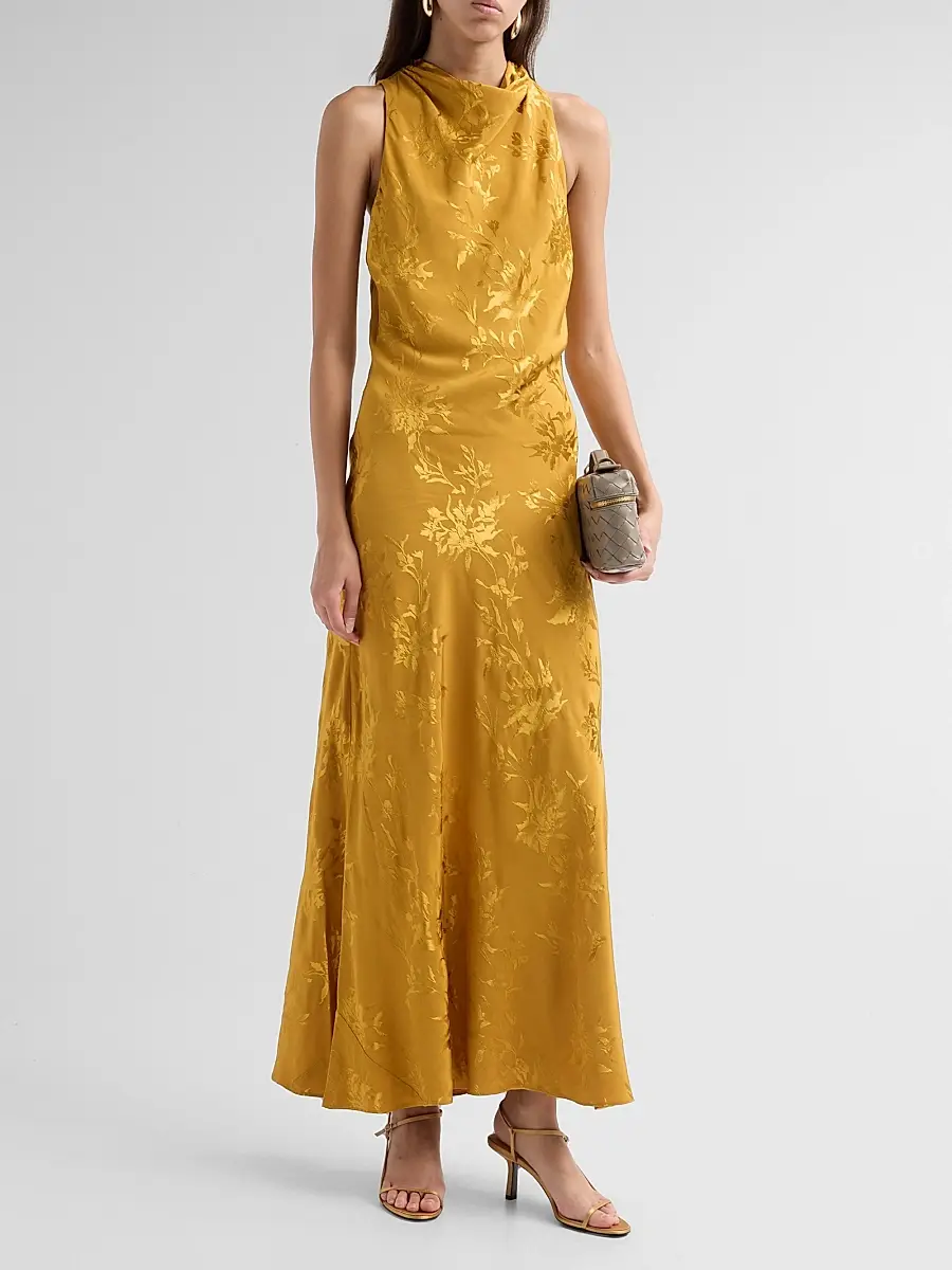 Hemant & Nandita Women's Floral Jacqaurd Cowl Midi Dress | Thumbnail 4