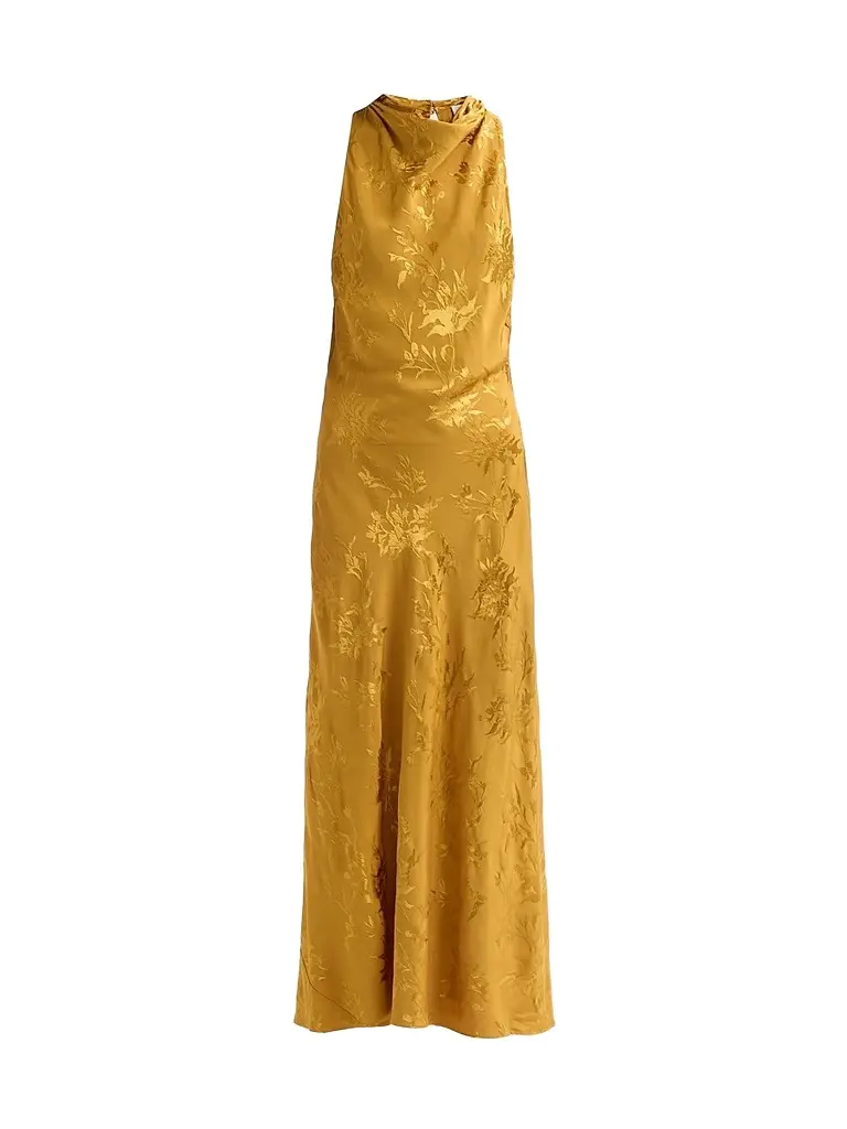 Hemant & Nandita Women's Floral Jacqaurd Cowl Midi Dress - Gold | Image 1 Hemant & Nandita Women's Floral Jacqaurd Cowl Midi Dress - Gold | Image 1