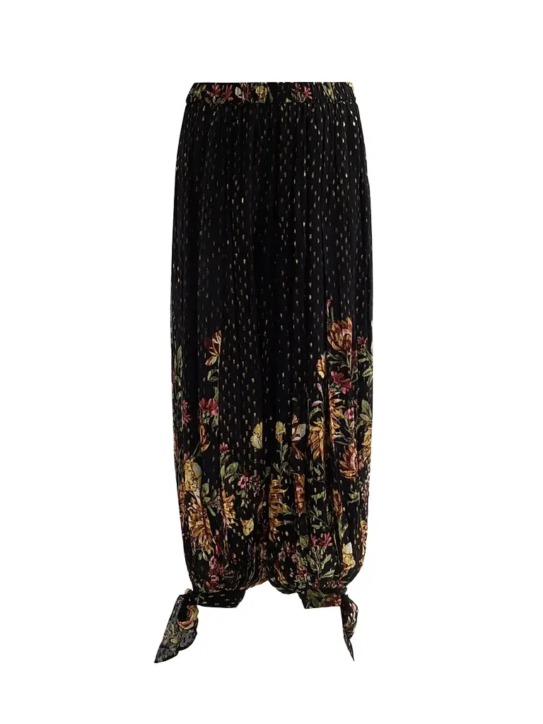 Hemant & Nandita Women's Floral Parachute Pants - Black | Image 1 Hemant & Nandita Women's Floral Parachute Pants - Black | Image 1