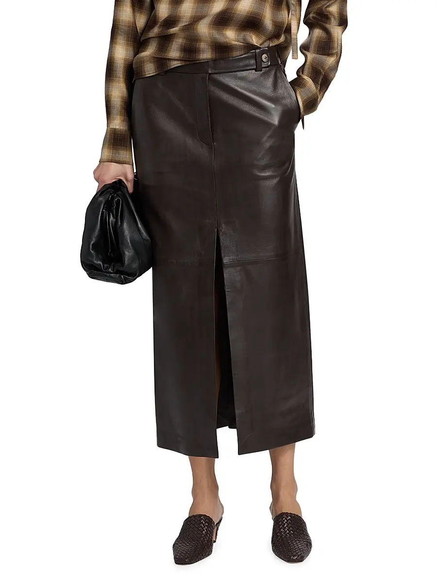 Co Women's Double Slit Leather Pencil Skirt | Thumbnail 3 Co Women's Double Slit Leather Pencil Skirt | Thumbnail 3