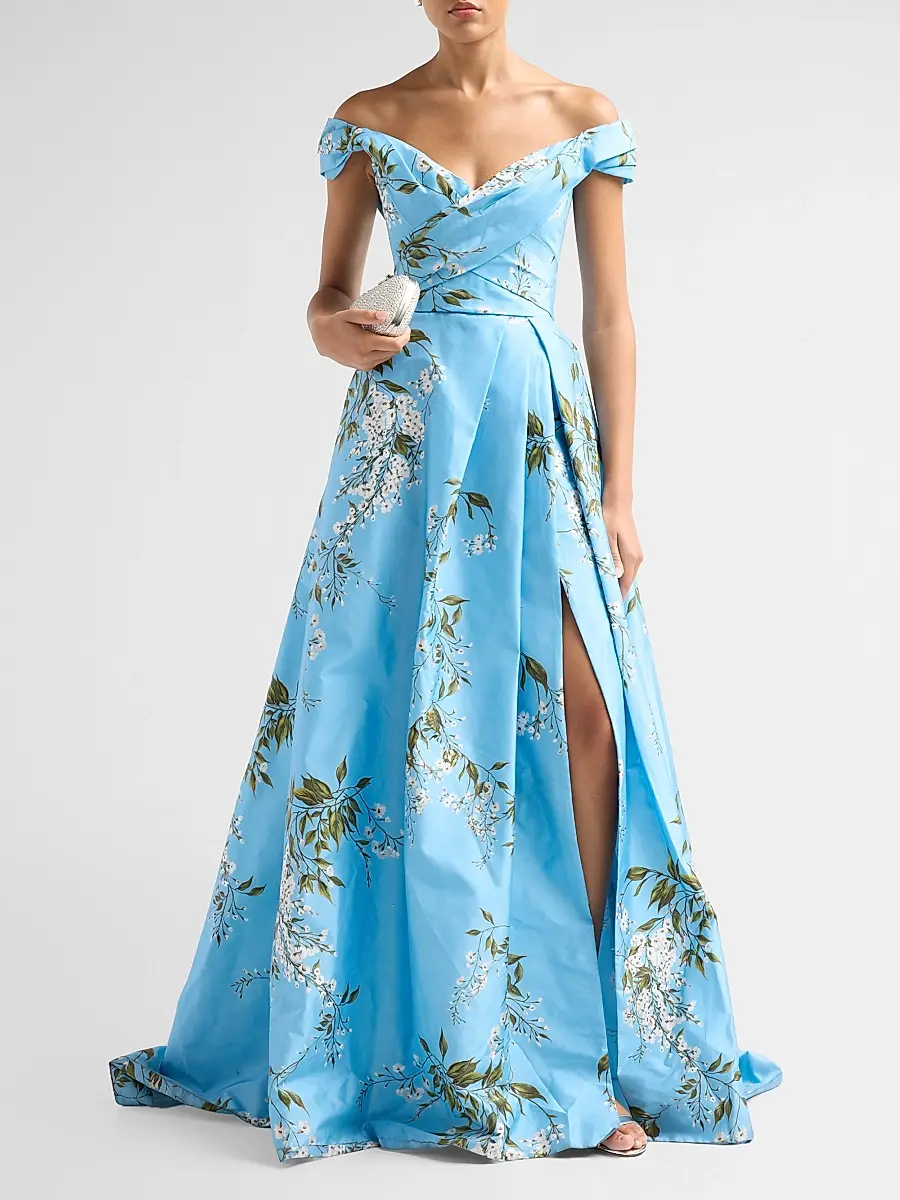 MONIQUE LHUILLIER Women's Floral Silk Taffeta Off-the-Shoulder Ballgown | Thumbnail 2 MONIQUE LHUILLIER Women's Floral Silk Taffeta Off-the-Shoulder Ballgown | Thumbnail 2