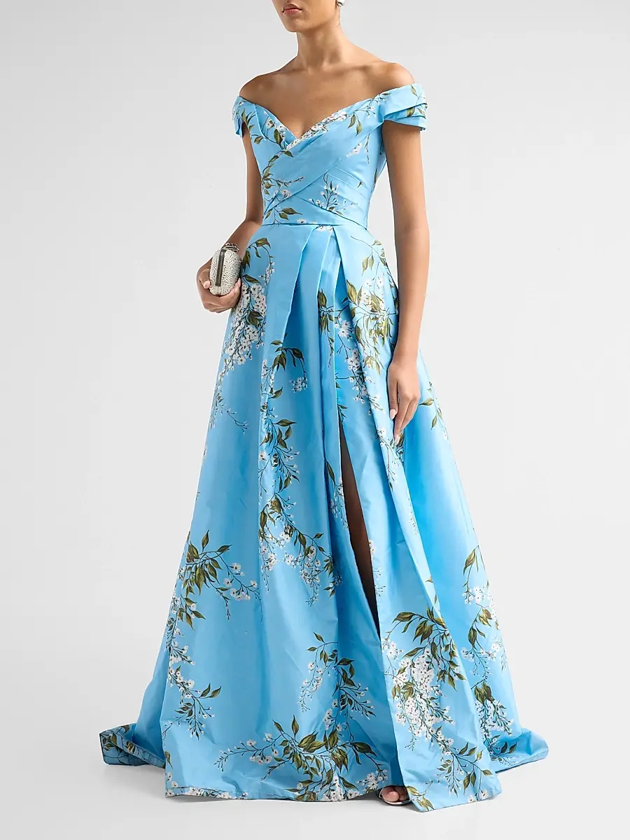 MONIQUE LHUILLIER Women's Floral Silk Taffeta Off-the-Shoulder Ballgown | Thumbnail 4 MONIQUE LHUILLIER Women's Floral Silk Taffeta Off-the-Shoulder Ballgown | Thumbnail 4