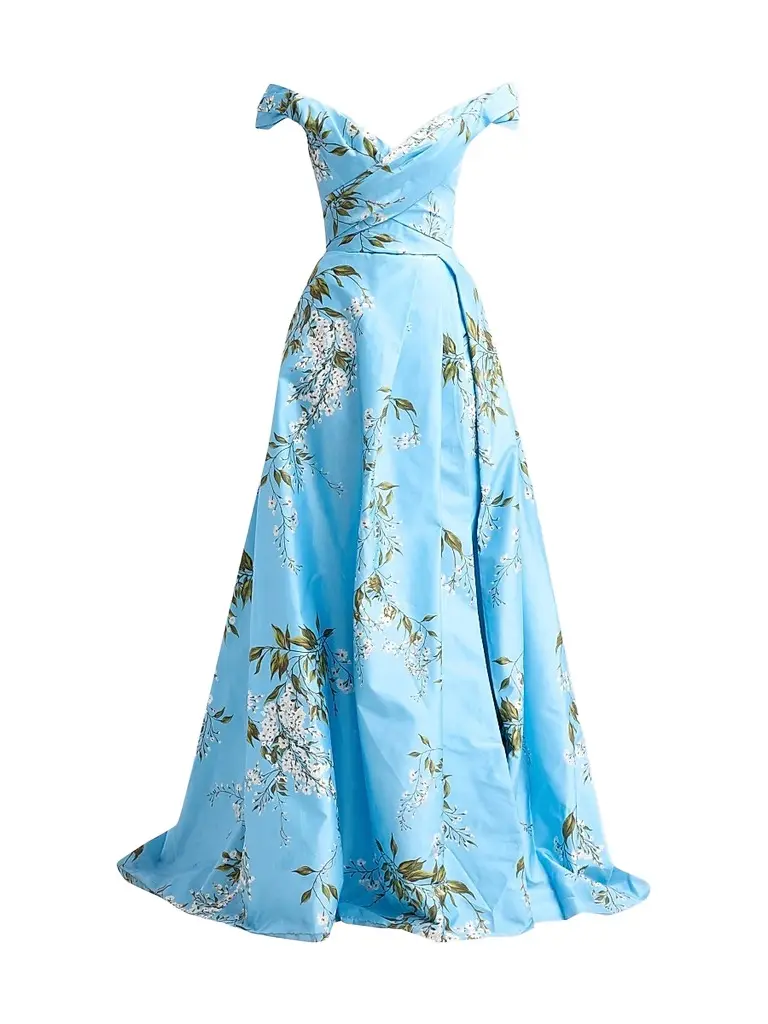 Monique Lhuillier Women's Floral Silk Taffeta Off-the-Shoulder Ballgown - Horizon Blue Multi | Image 1 Monique Lhuillier Women's Floral Silk Taffeta Off-the-Shoulder Ballgown - Horizon Blue Multi | Image 1