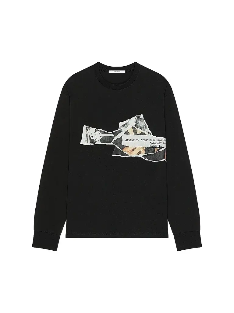 Givenchy Men's T-Shirt in Cotton with Ripped Papers Print - Black | Image 1 Givenchy Men's T-Shirt in Cotton with Ripped Papers Print - Black | Image 1