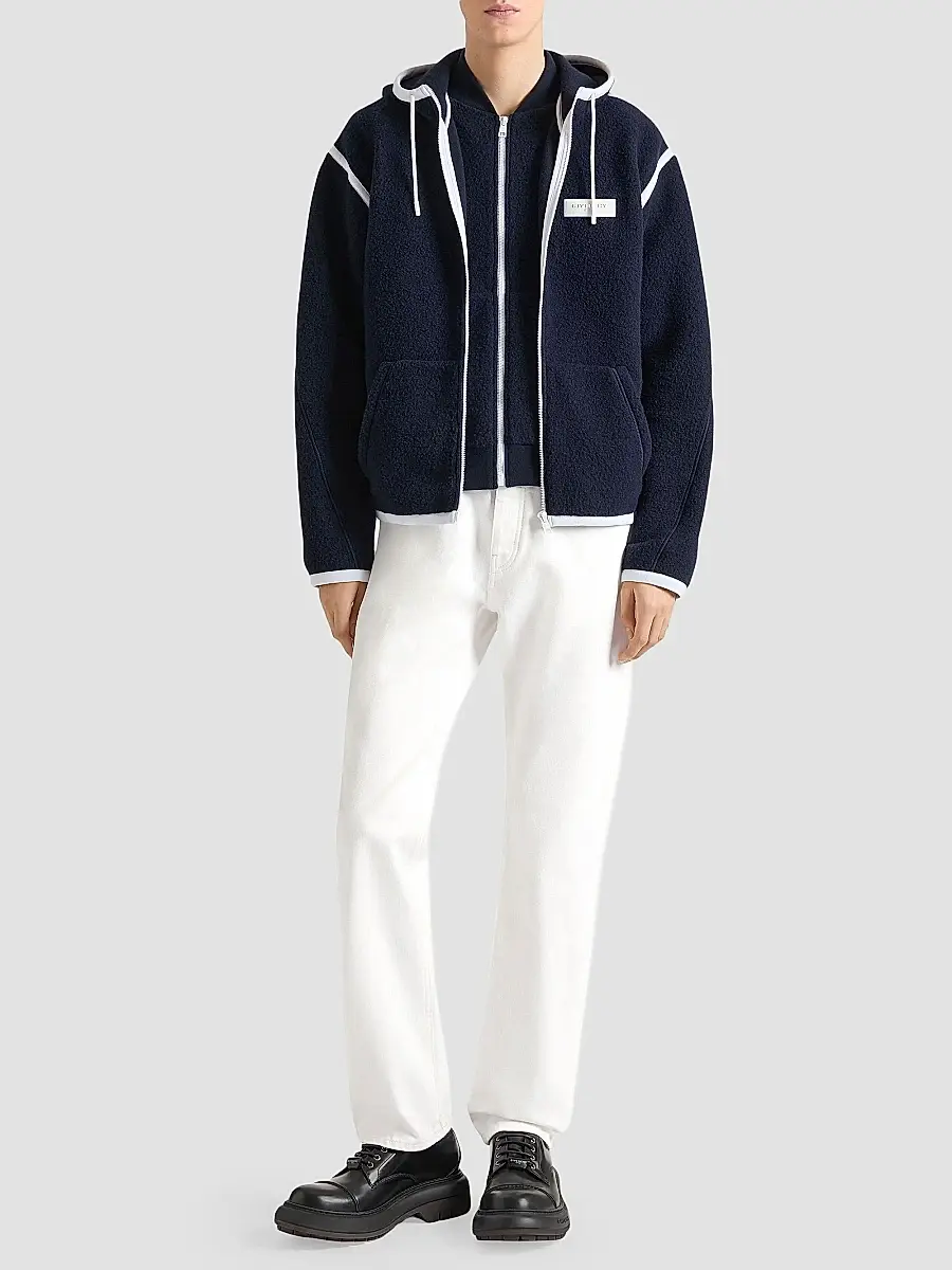 Givenchy Men's Long Sleeve Fleece Jacket with Gros Grain Detail | Thumbnail 2 Givenchy Men's Long Sleeve Fleece Jacket with Gros Grain Detail | Thumbnail 2