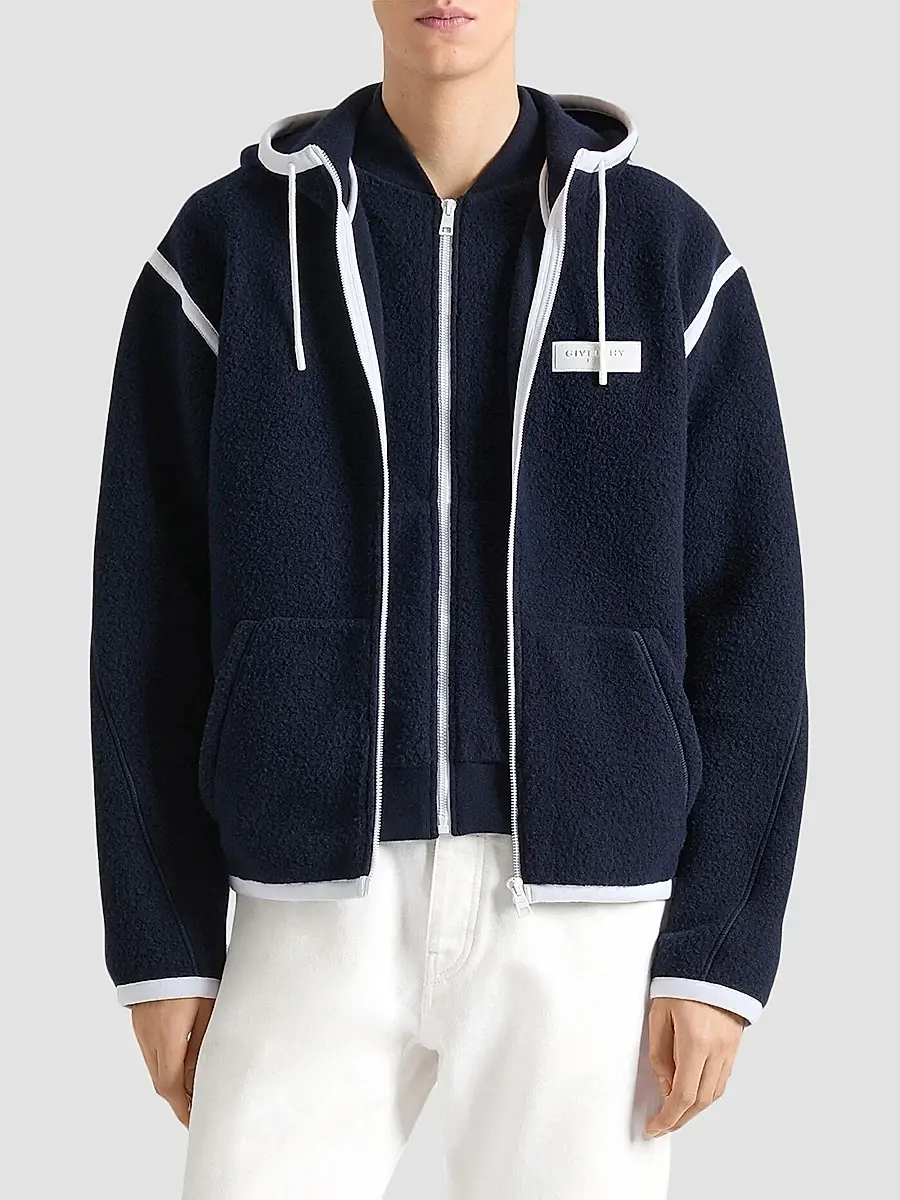 Givenchy Men's Long Sleeve Fleece Jacket with Gros Grain Detail | Thumbnail 3 Givenchy Men's Long Sleeve Fleece Jacket with Gros Grain Detail | Thumbnail 3