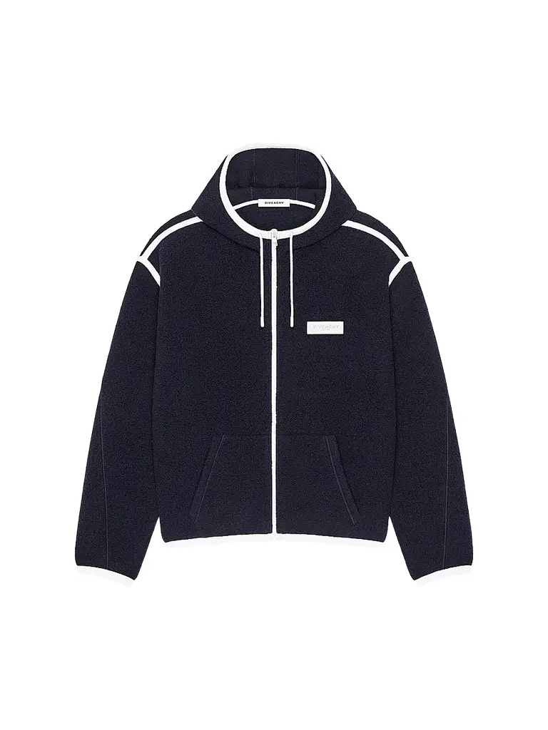 Givenchy Men's Sleeveless Fleece Jacket with Gros Grain Detail - Navy | Image 1 Givenchy Men's Sleeveless Fleece Jacket with Gros Grain Detail - Navy | Image 1
