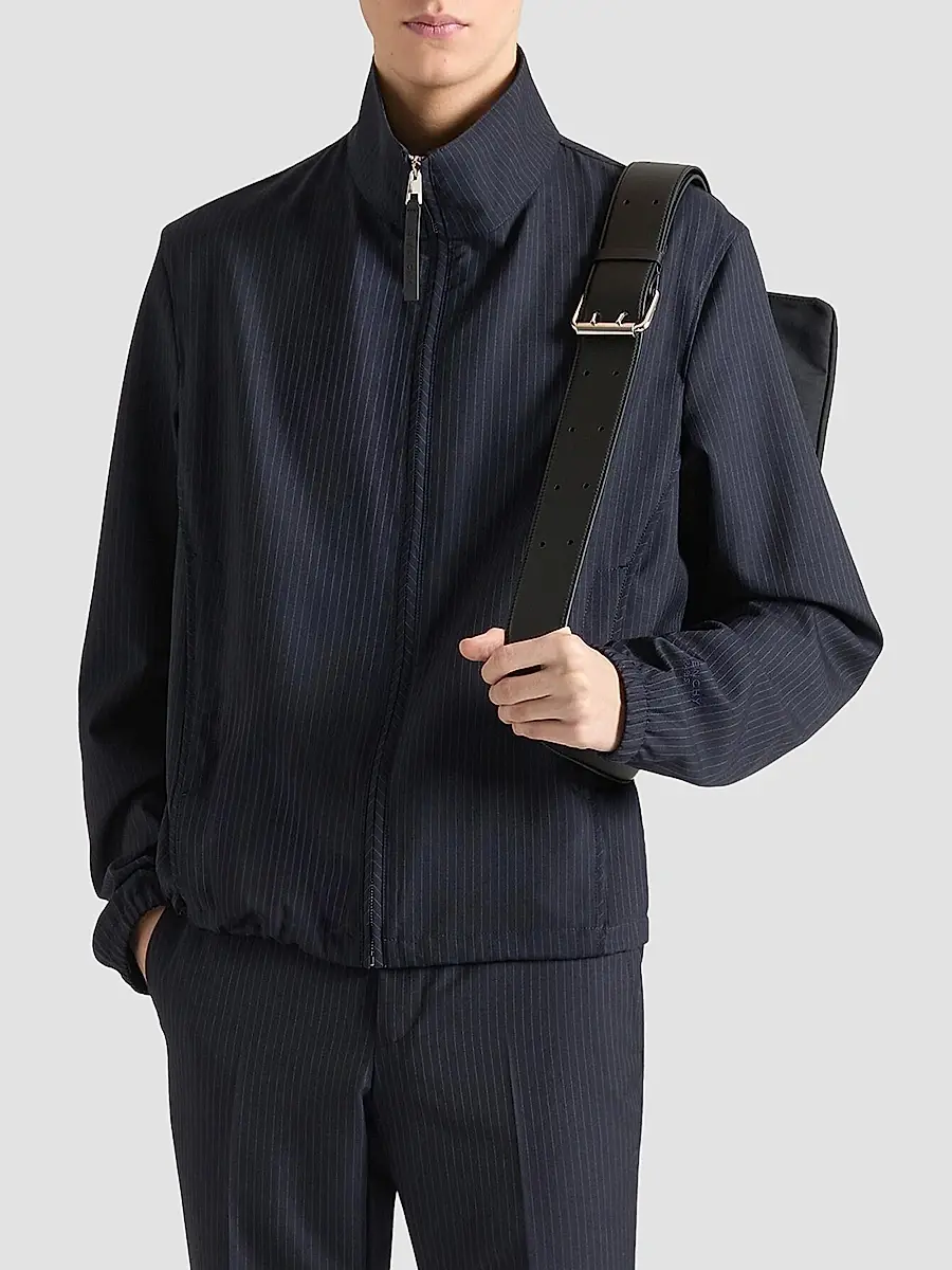 Givenchy Men's Striped Blouson Jacket in Wool - Navy | Thumbnail 3