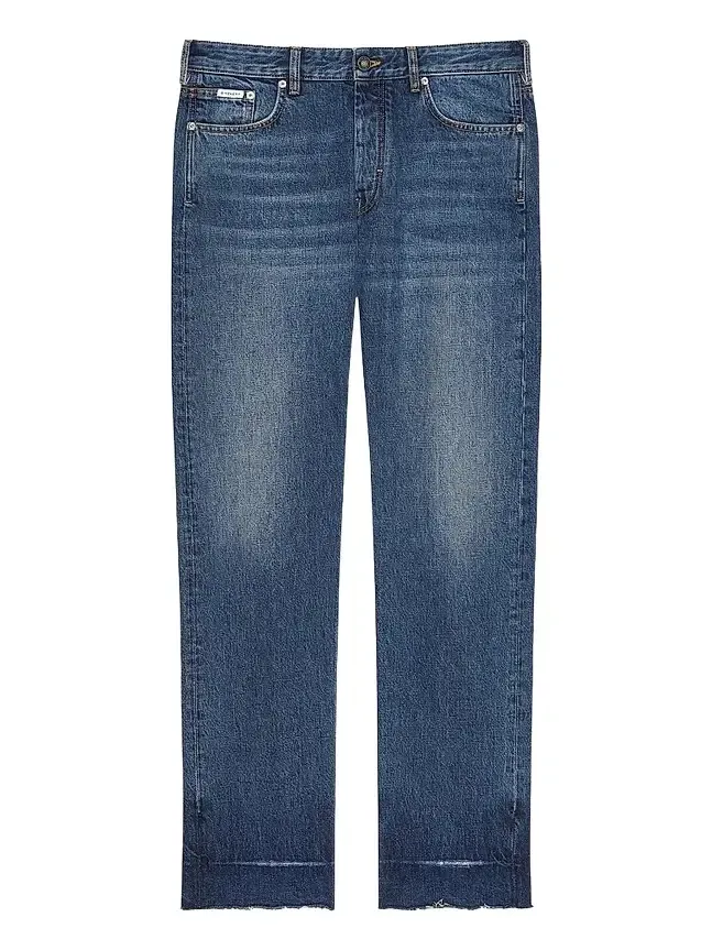 Men's Straight Fit Jeans with Raw Details - Dark Blue