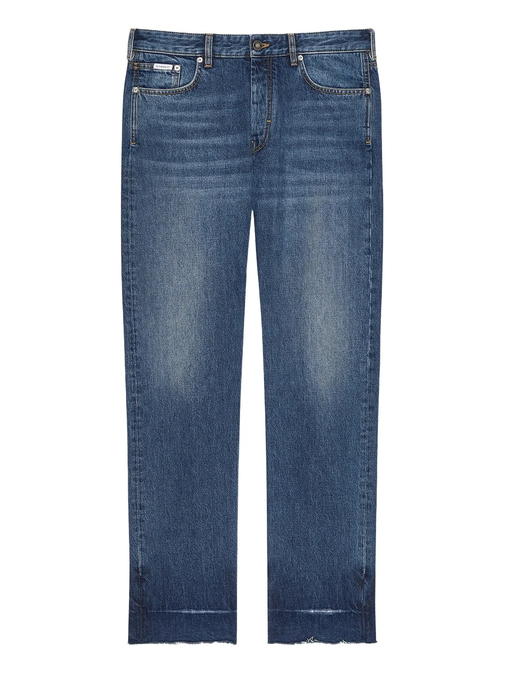 Givenchy Men's Straight Fit Jeans with Raw Details - Dark Blue