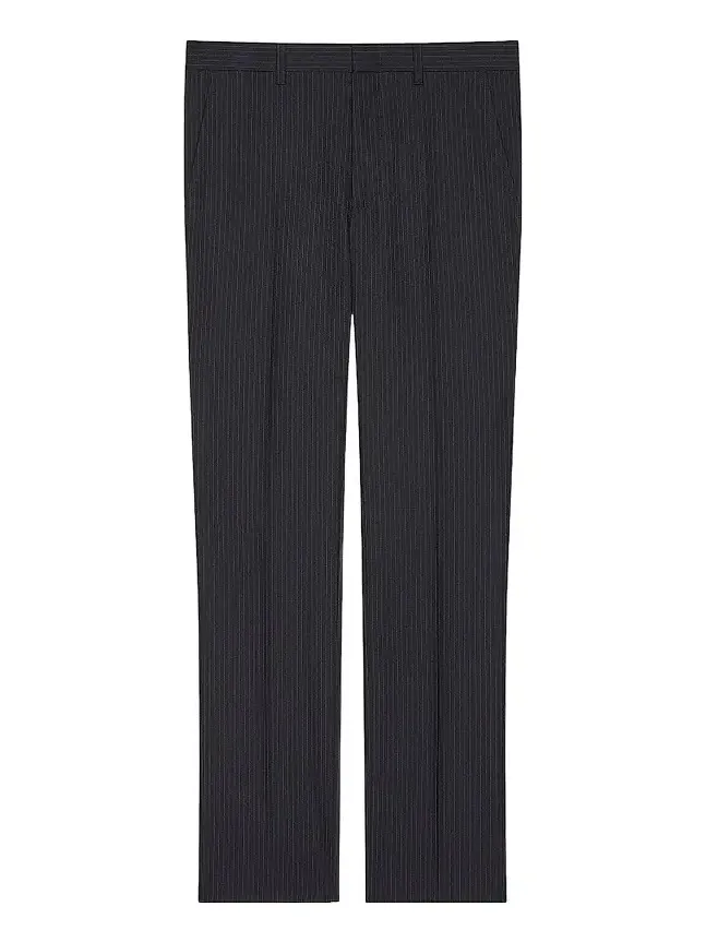 Men's Slim Fit Striped Tailored Pants in Wool and Mohair - Navy