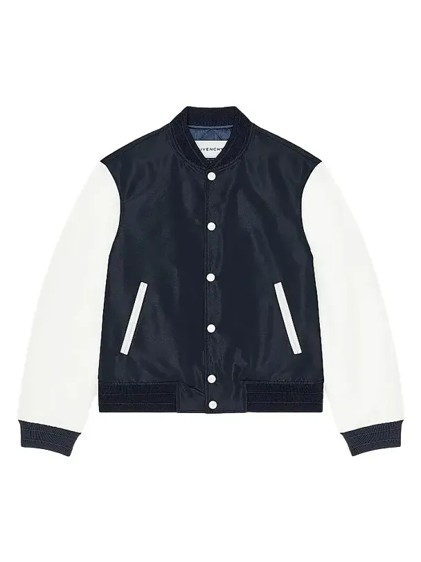 Men's Blouson Jacket in Polyfaille with Embroidery - Navy White Men's Blouson Jacket in Polyfaille with Embroidery - Navy White