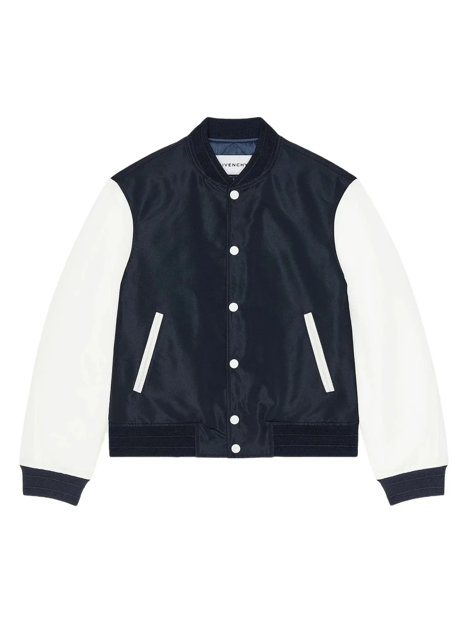 Men's Blouson Jacket in Polyfaille with Embroidery - Navy White