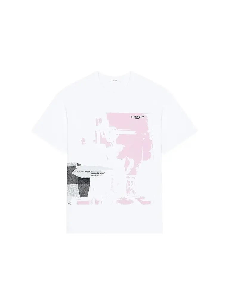Givenchy Men's T-Shirt in Cotton with Ripped Paper Print - White | Image 1 Givenchy Men's T-Shirt in Cotton with Ripped Paper Print - White | Image 1