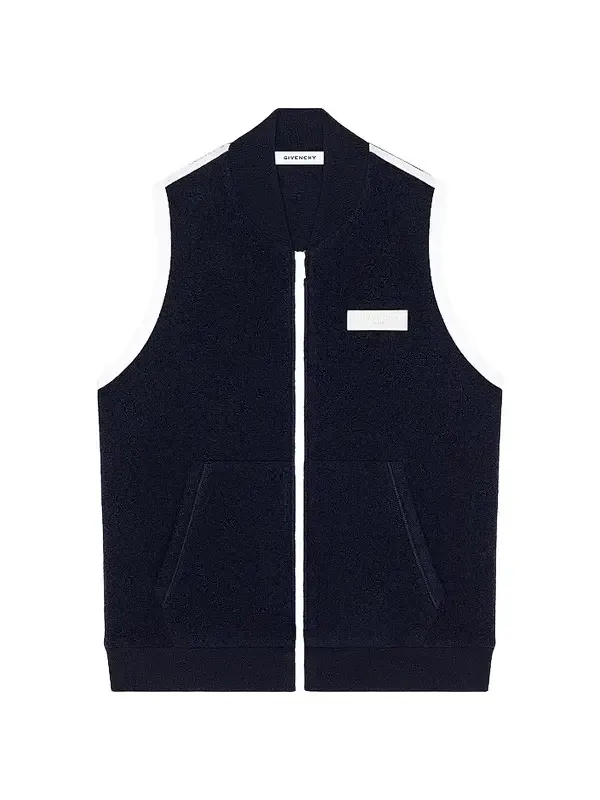 Givenchy Men's Sleeveless Fleece Vest Jacket with Gros Grain Detail