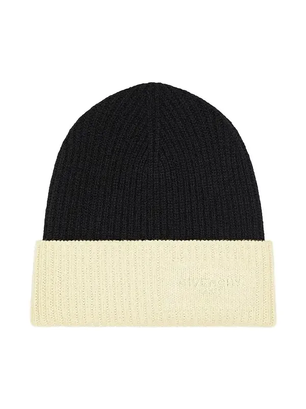 Givenchy Men's Bicolor Beanie in Wool and Cashmere - Black Ivory