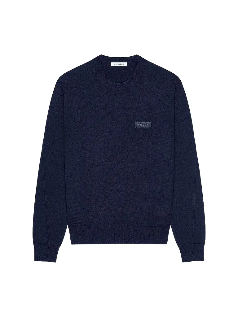 Givenchy Men's Sweater in Wool with Gros Grain Details - Night Blue | Image 1 Givenchy Men's Sweater in Wool with Gros Grain Details - Night Blue | Image 1