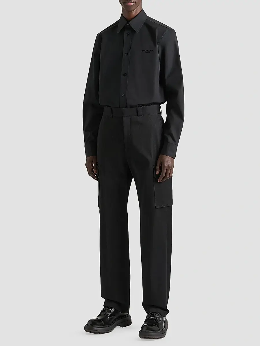 Givenchy Men's Shirt in Poplin with Logo Embroidery - Black | Thumbnail 2